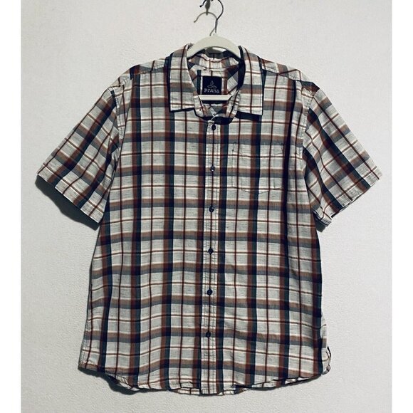 Prana Shirt Mens XL Rust Brown Plaid Tamarack Organic Cotton Button Down Outdoor - Picture 1 of 5